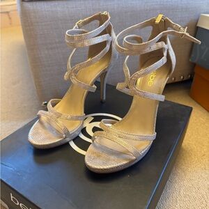 Bebe Metallic Strappy Heels